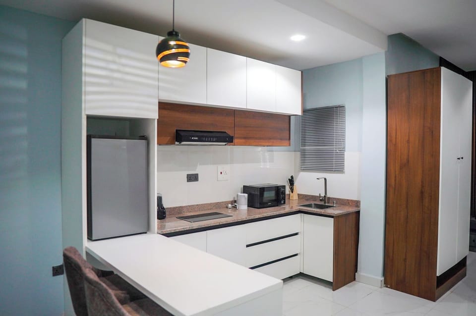 Economy Apartment, Balcony, City View | Private kitchen | Fridge, microwave, oven, stovetop