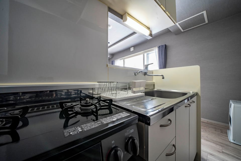 Fridge, microwave, stovetop, electric kettle