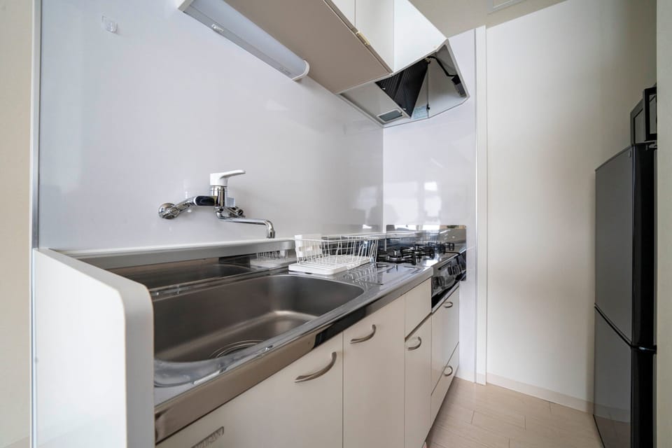Fridge, microwave, stovetop, electric kettle