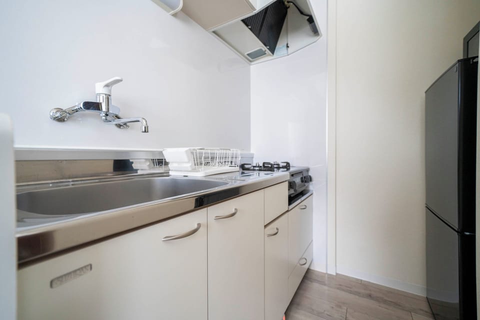 Fridge, microwave, stovetop, electric kettle