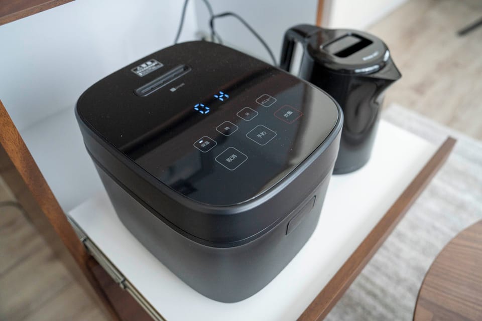 Fridge, microwave, stovetop, electric kettle