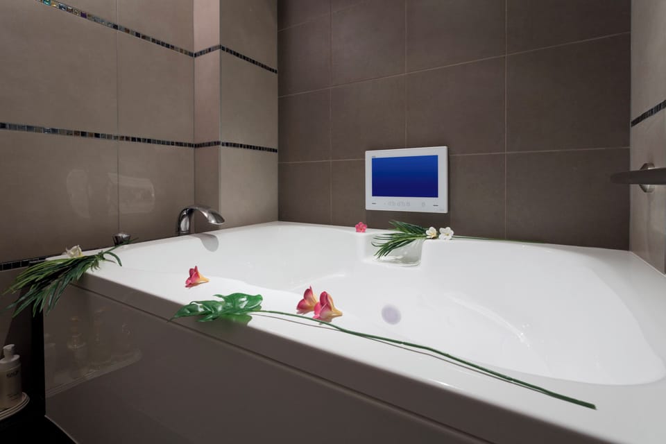 Deluxe Double Room, 1 King Bed | Bathroom | Separate tub and shower, free toiletries, hair dryer, bathrobes