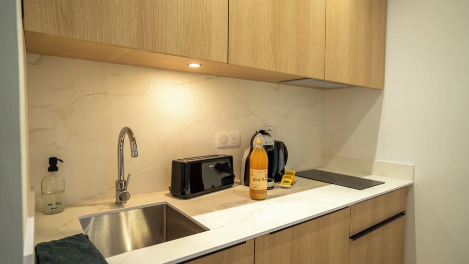 Classic Double Room, Garden View | Private kitchen | Fridge, microwave, stovetop, dishwasher