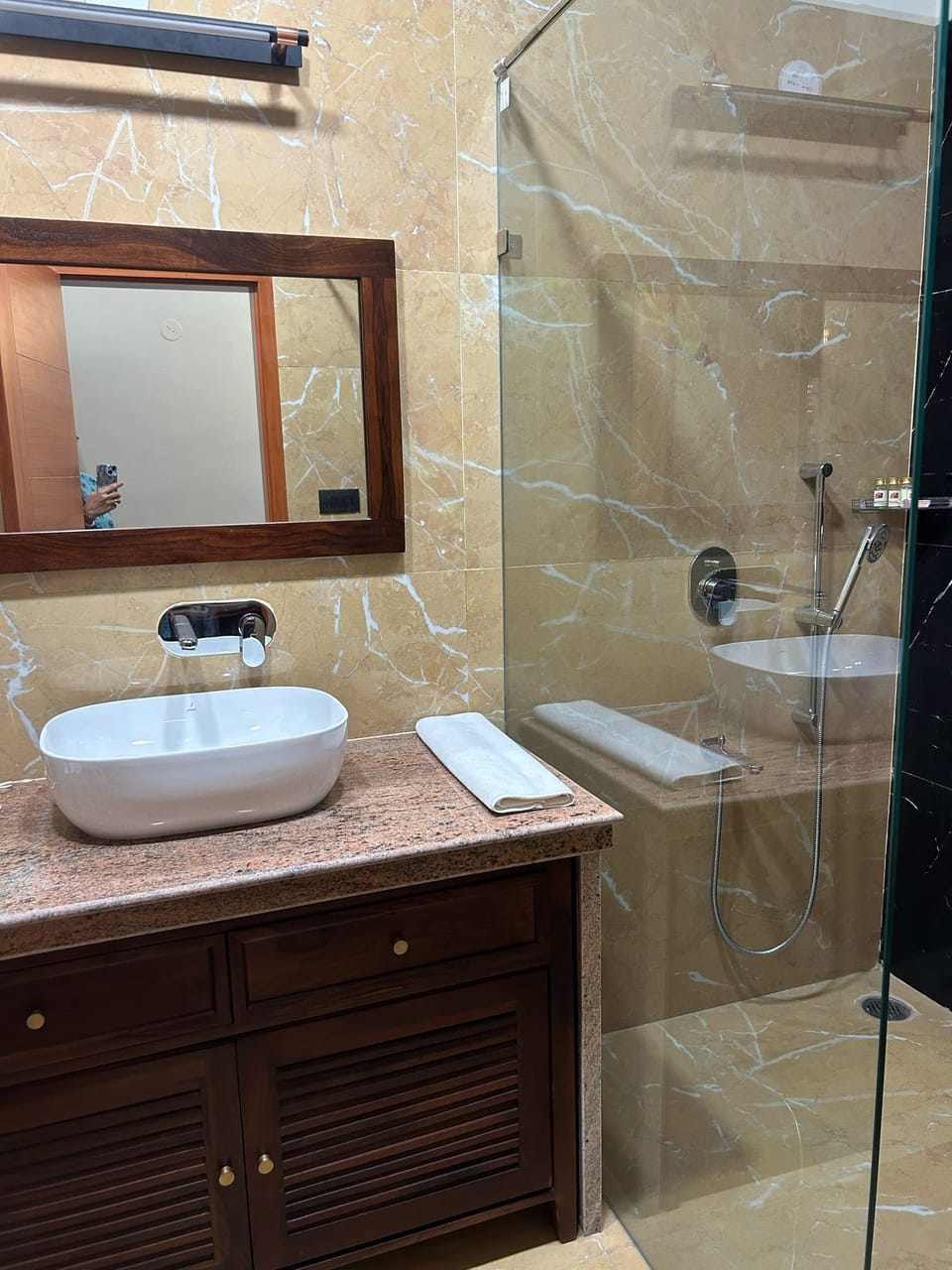 Slippers, towels, soap, shampoo