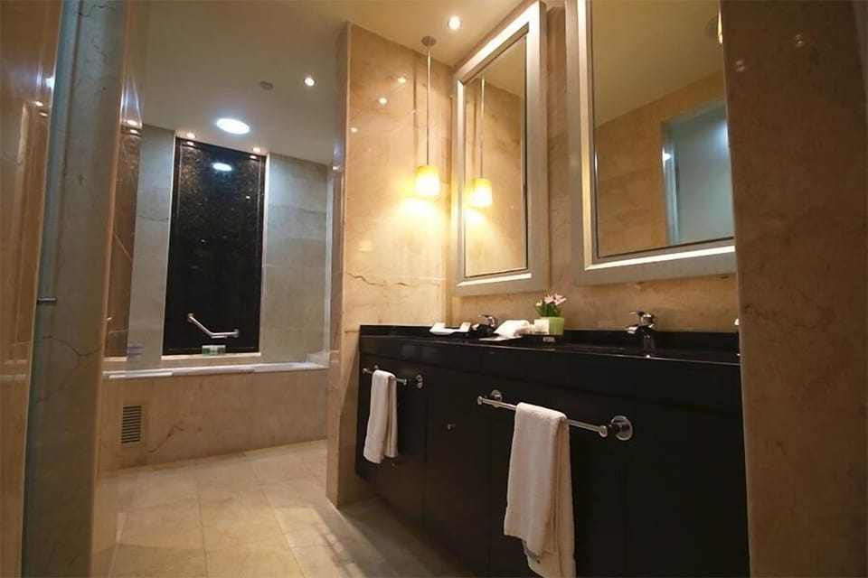 Executive Suite | Bathroom | Hair dryer, towels, soap, shampoo