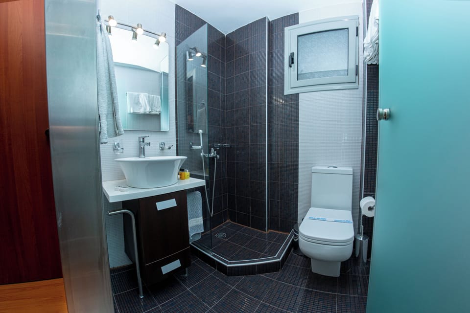 Shower, free toiletries, hair dryer, slippers