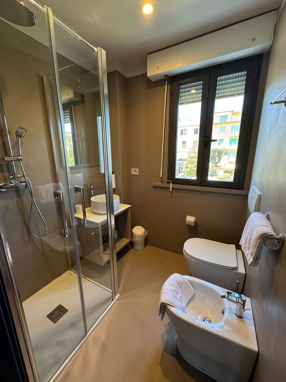 Shower, hair dryer, slippers, soap