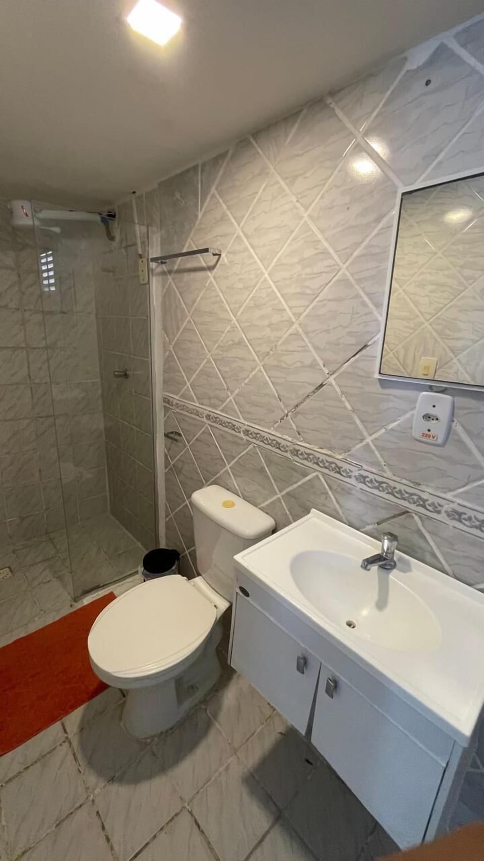 Shower, towels, toilet paper