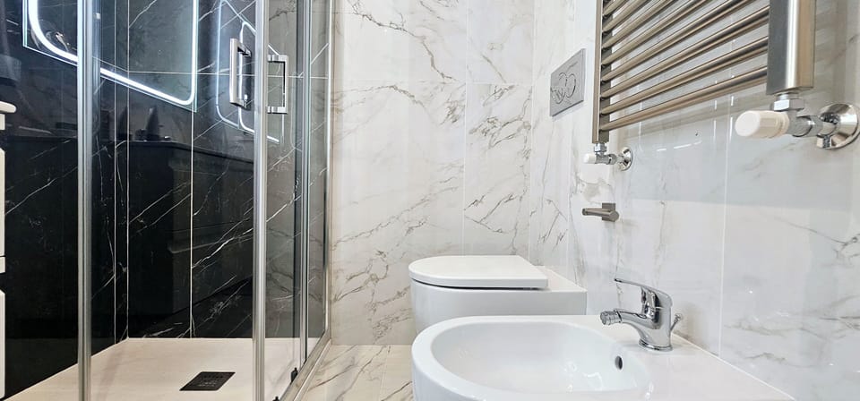 Hair dryer, slippers, bidet, towels