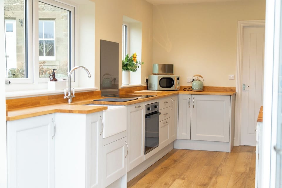 Fridge, dishwasher, cookware/dishes/utensils