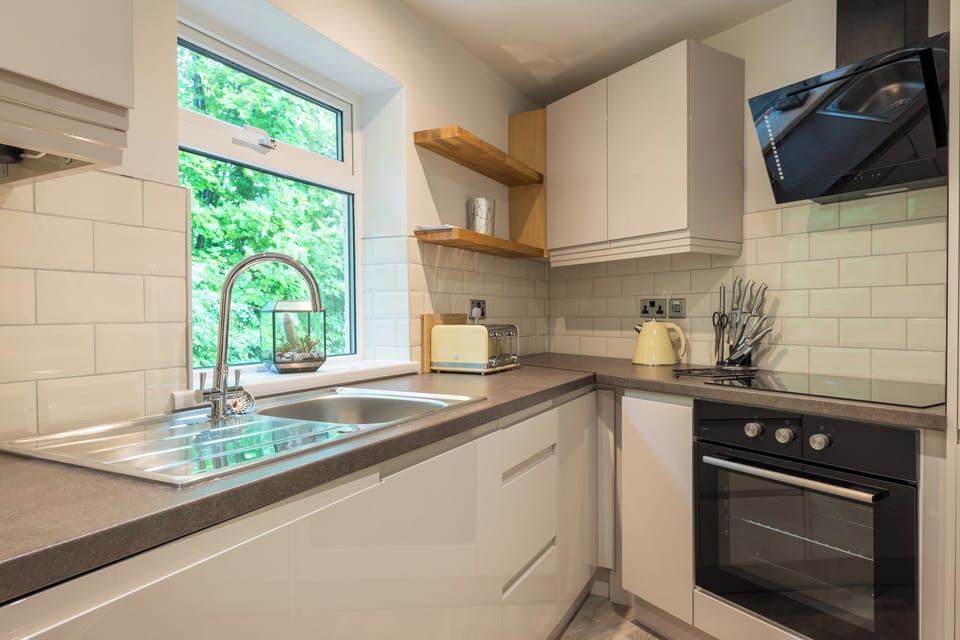 Fridge, dishwasher, electric kettle, toaster