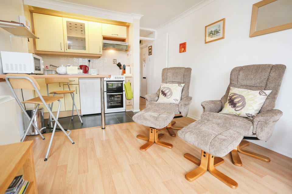 Fridge, electric kettle, toaster, cookware/dishes/utensils