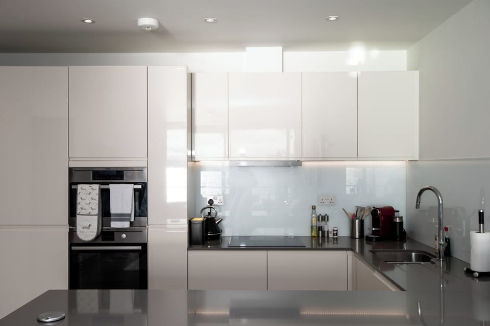 Fridge, dishwasher, cookware/dishes/utensils