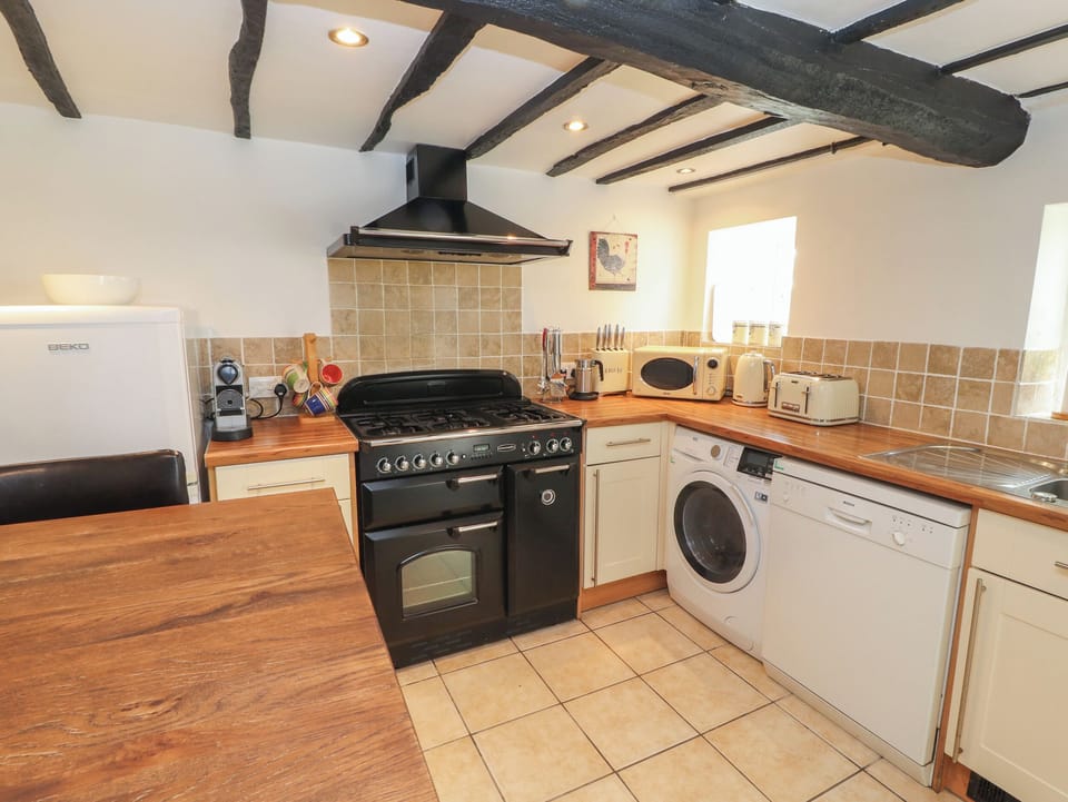 Fridge, dishwasher, cookware/dishes/utensils