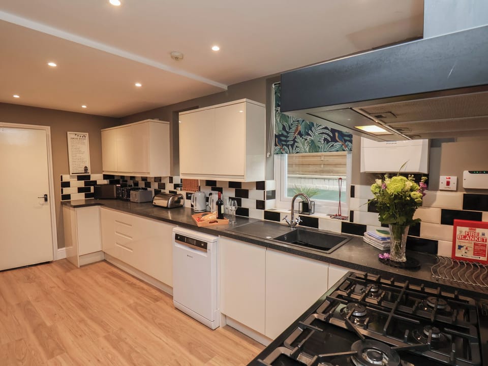 Fridge, dishwasher, electric kettle, toaster