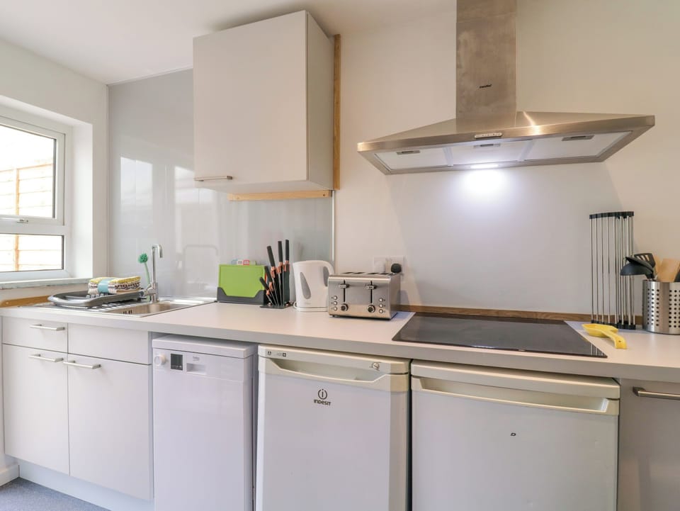 Fridge, dishwasher, electric kettle, cookware/dishes/utensils