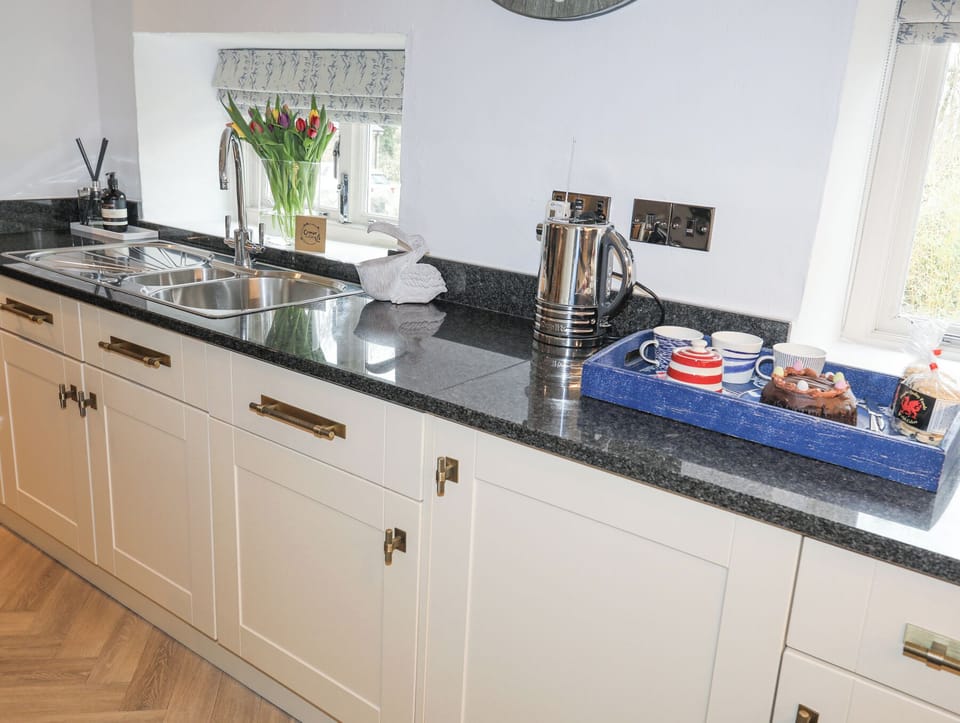Fridge, dishwasher, cookware/dishes/utensils