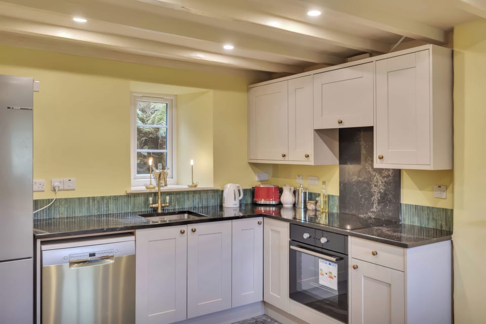 Fridge, dishwasher, electric kettle, toaster