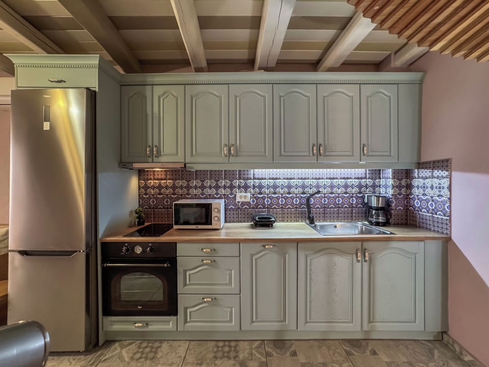 Classic Apartment | Private kitchen | Fridge, microwave, oven, stovetop