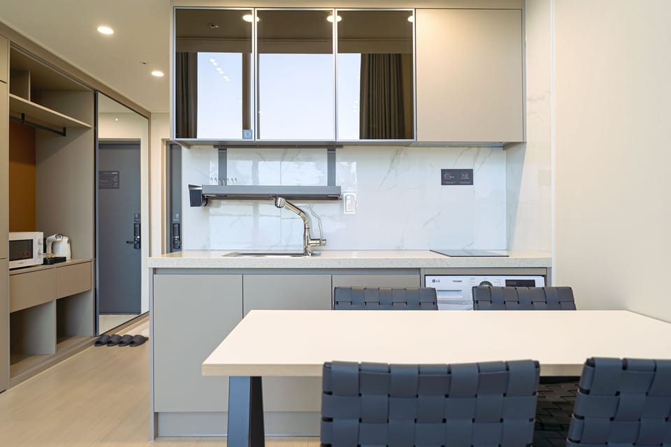 Marina Grand Loft | Private kitchen | Fridge, microwave, stovetop, coffee/tea maker