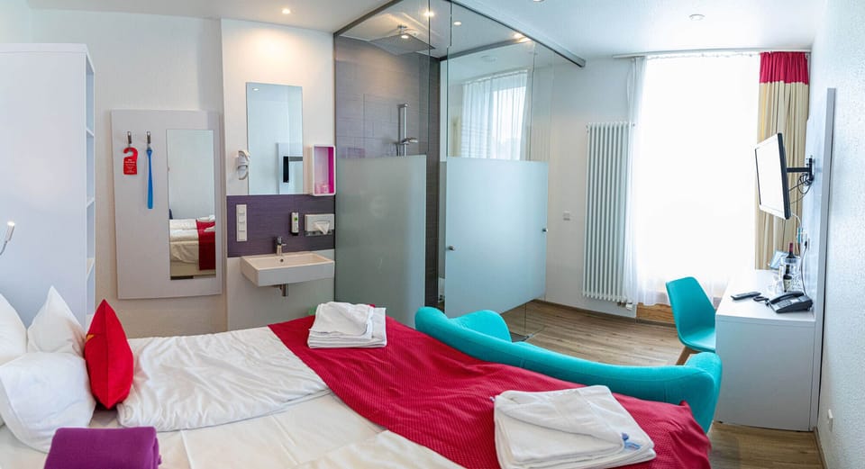 Shower, hair dryer, soap, shampoo