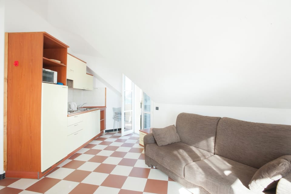 Comfort Apartment, 1 Bedroom, Terrace, Sea View | Private kitchenette | Full-size fridge, microwave, stovetop, coffee/tea maker