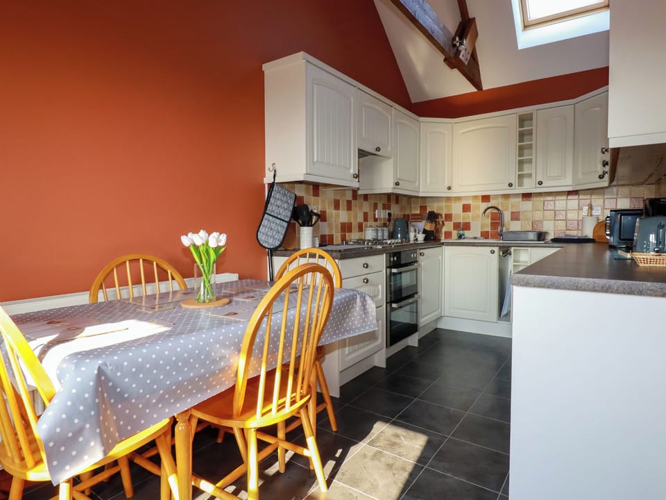 Fridge, microwave, toaster, cookware/dishes/utensils