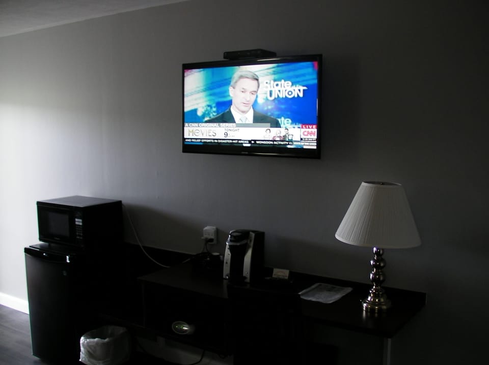 32-inch flat-screen TV with satellite channels, TV