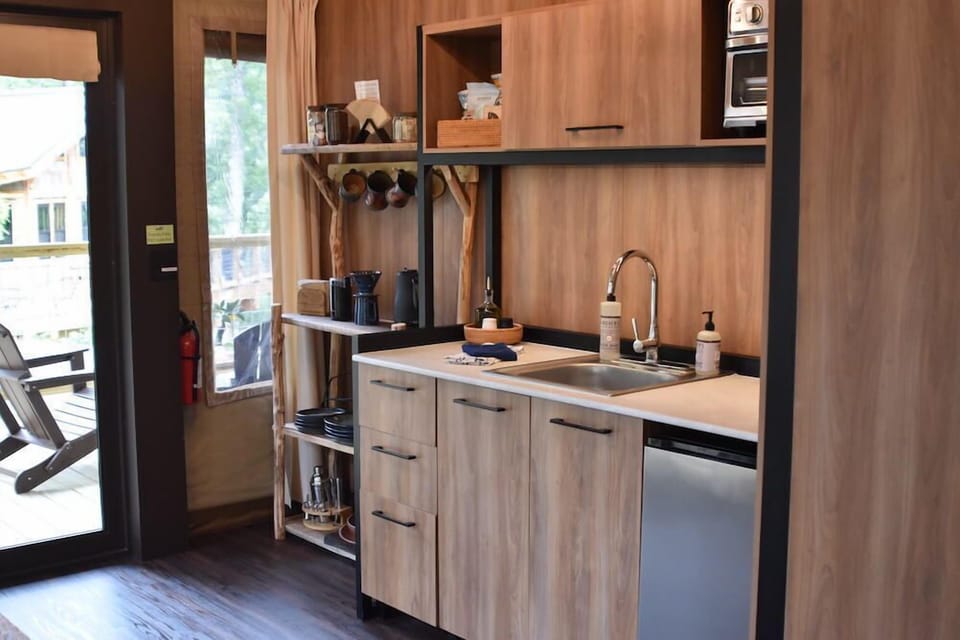Tent, Pets Allowed, Mountain View | Private kitchen | Mini-fridge, microwave, coffee grinder, toaster oven