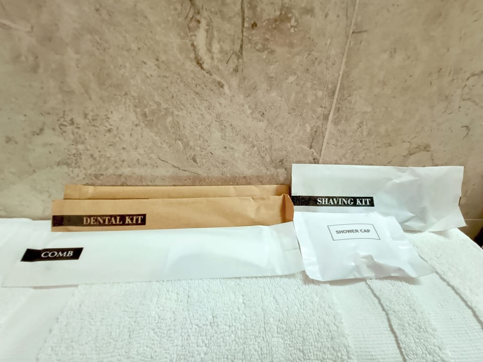 Free toiletries, hair dryer, slippers, towels