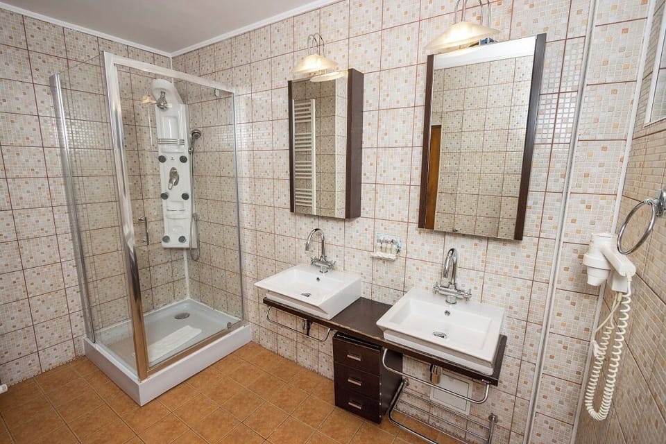 Classic Studio Suite | Bathroom | Shower, hair dryer, slippers, towels