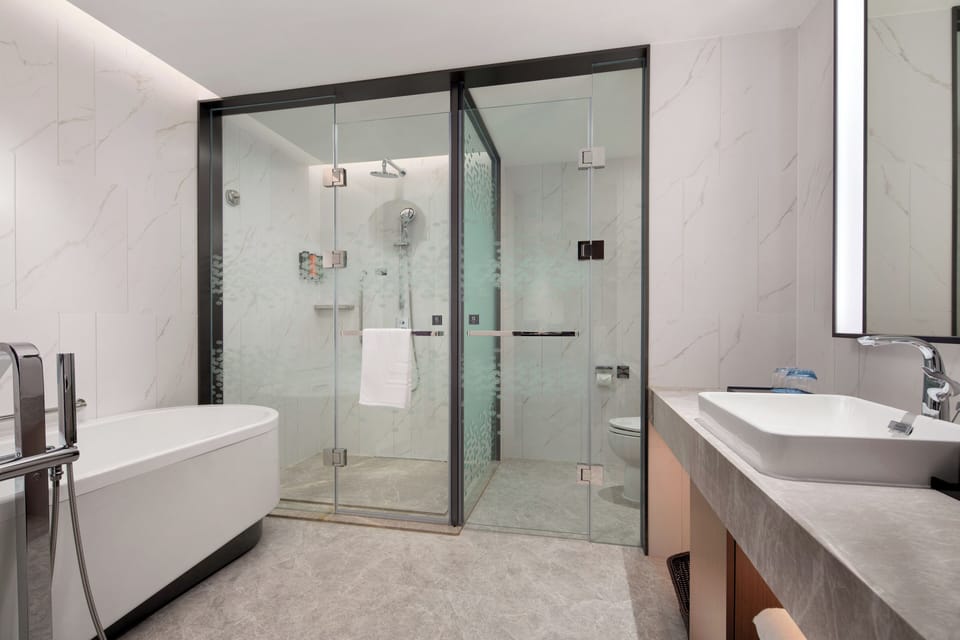 Business Suite, City View | Bathroom | Shower, hair dryer, towels, soap