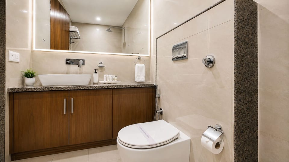Shower, free toiletries, slippers, bidet