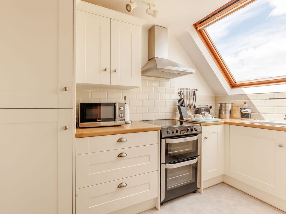 Fridge, microwave, dishwasher, cookware/dishes/utensils