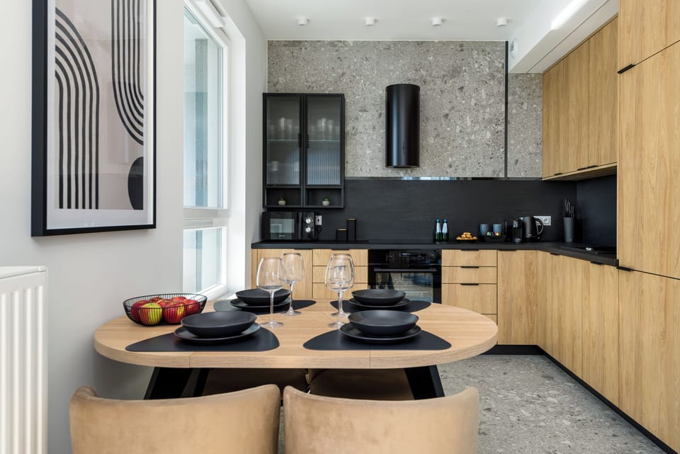 Luxury Apartment, Balcony, City View | Private kitchen | Full-size fridge, microwave, oven, stovetop