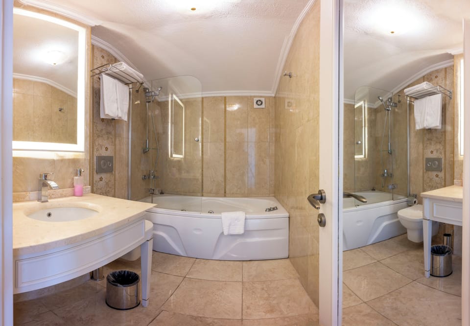 Deluxe Room | Bathroom | Free toiletries, hair dryer, slippers, towels