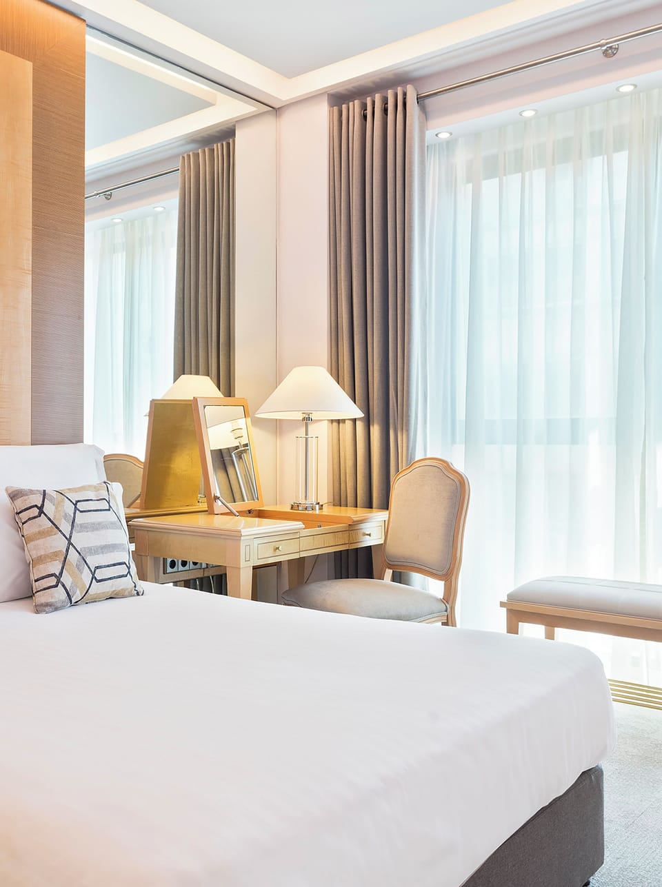 Premium bedding, desk, free WiFi, bed sheets