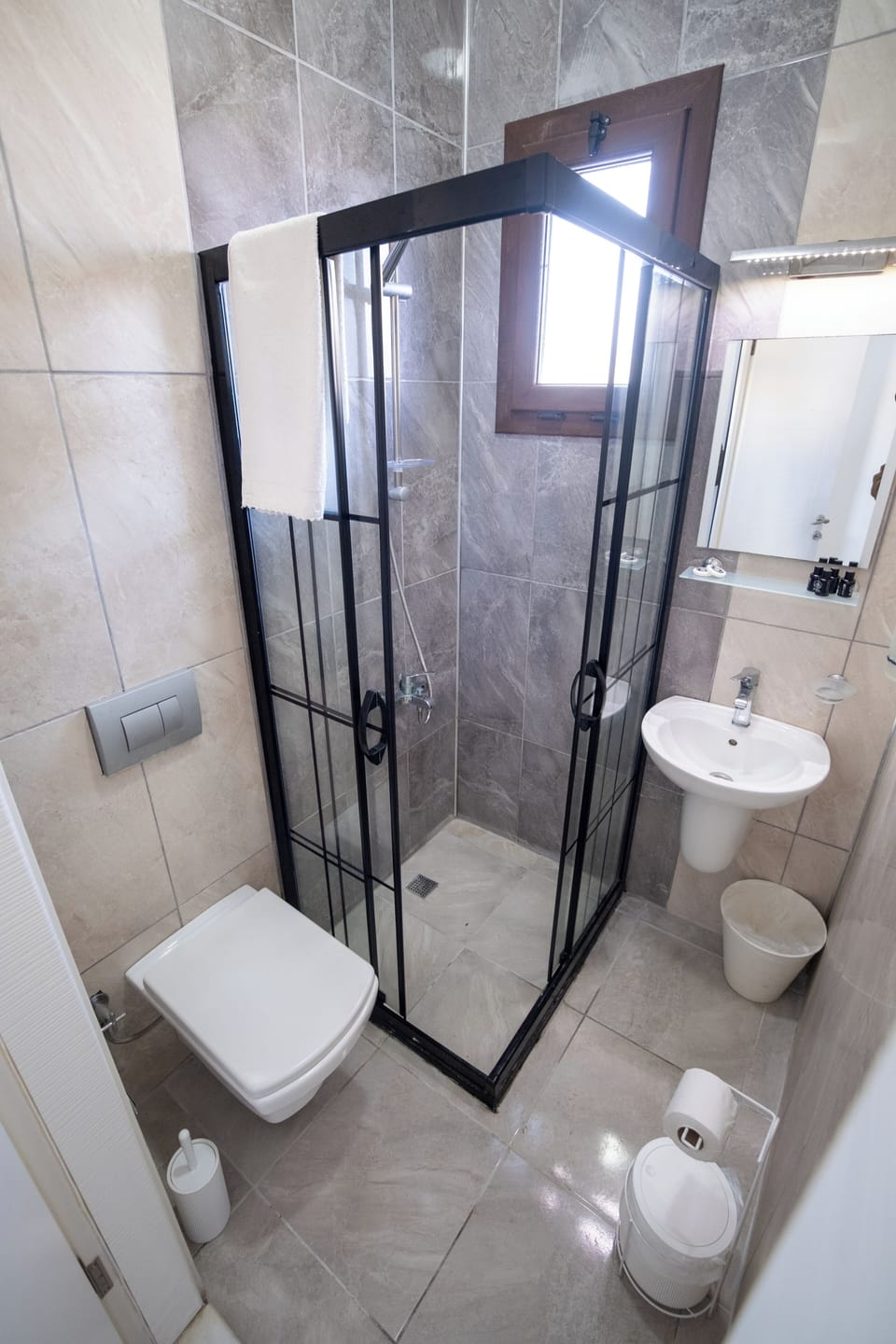 Double Room, Patio, Garden View | Bathroom | Shower, hair dryer, towels, soap