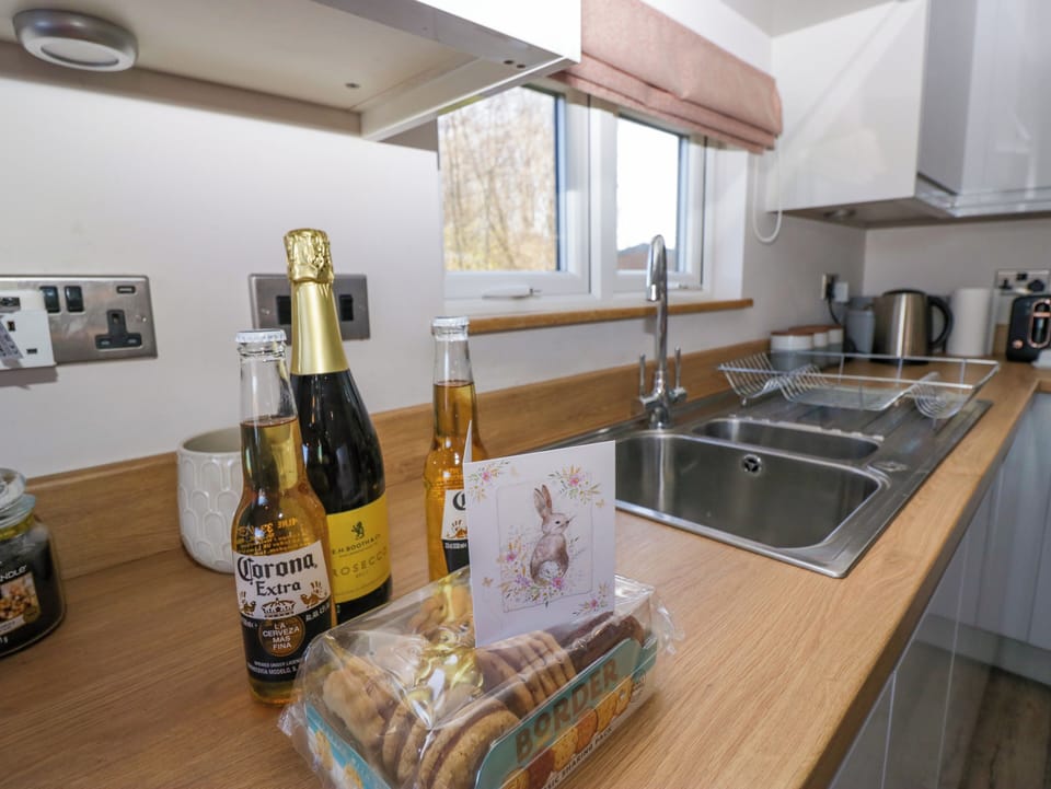 Fridge, microwave, toaster, cookware/dishes/utensils