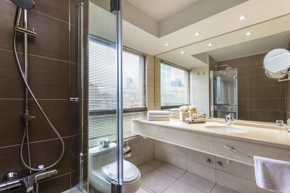 Executive Suite, 2 Double Beds | Bathroom | Shower, free toiletries, hair dryer, towels
