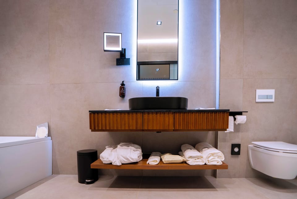 Suite (Allure) | Bathroom | Shower, hair dryer, slippers, towels