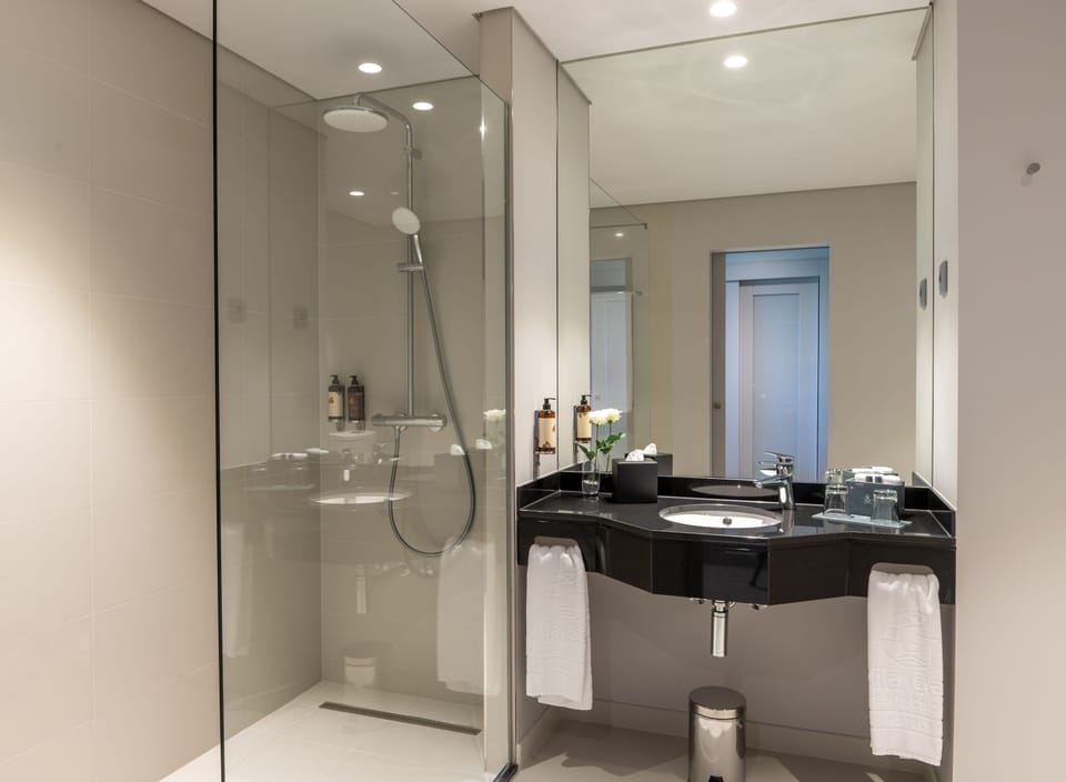 Shower, free toiletries, hair dryer, slippers