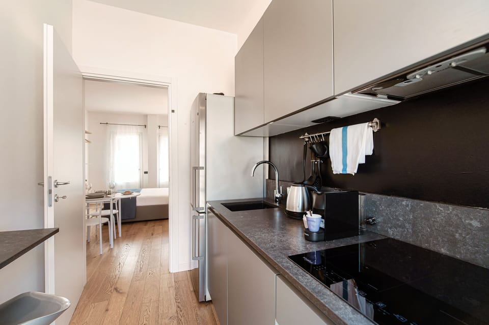 Apartment | Private kitchen | Full-size fridge, microwave, oven, stovetop