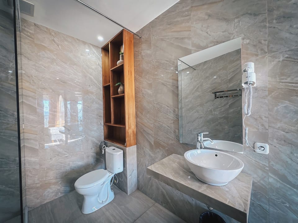 Shower, slippers, towels