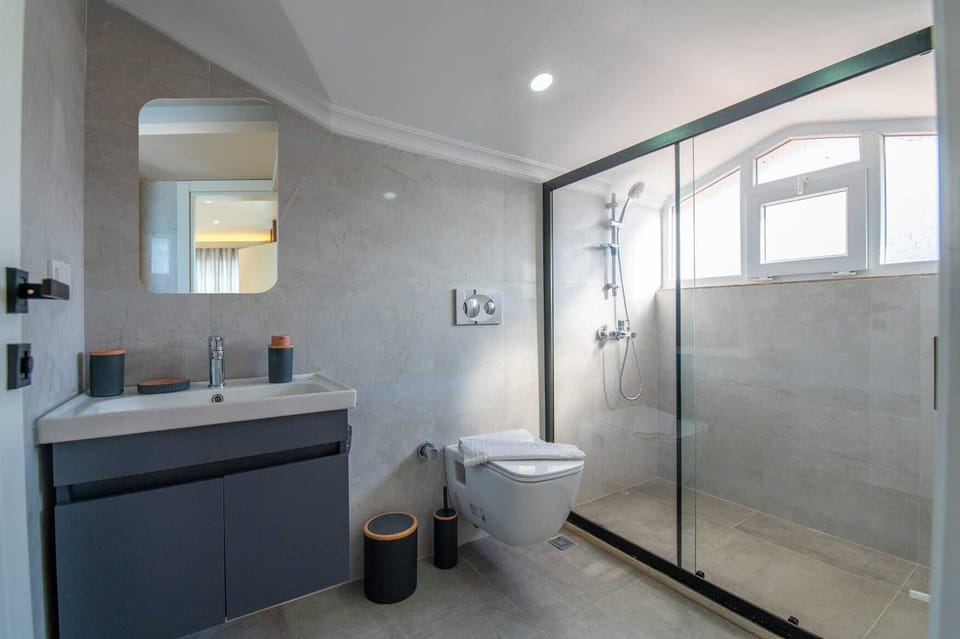 Shower, free toiletries, hair dryer, slippers