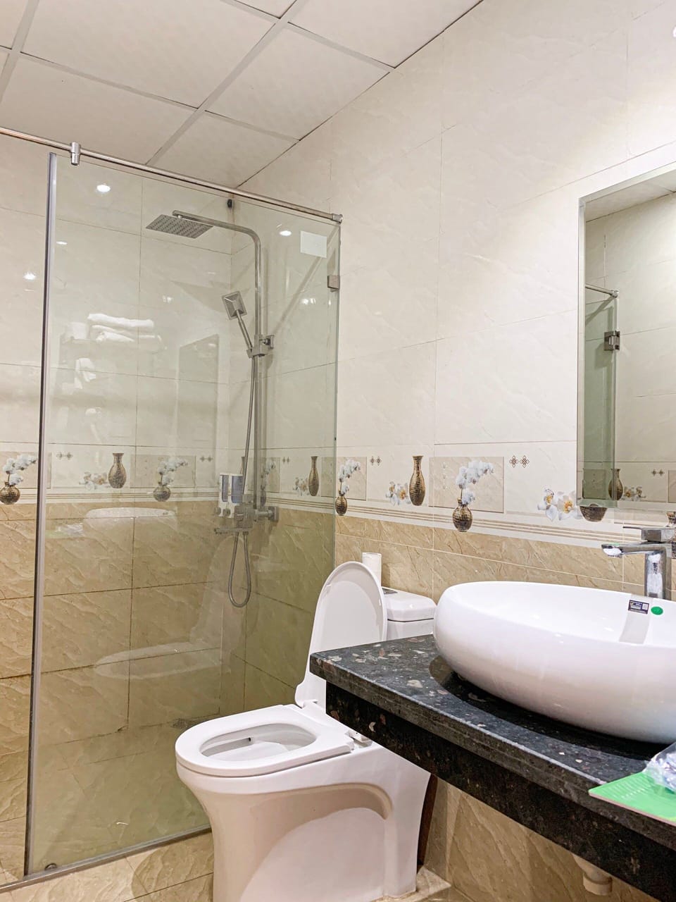 Shower, free toiletries, hair dryer, towels