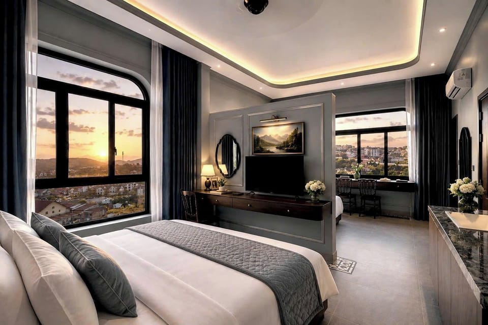 Luxury Double Room, Mountain View | Hypo-allergenic bedding available, desk, laptop workspace