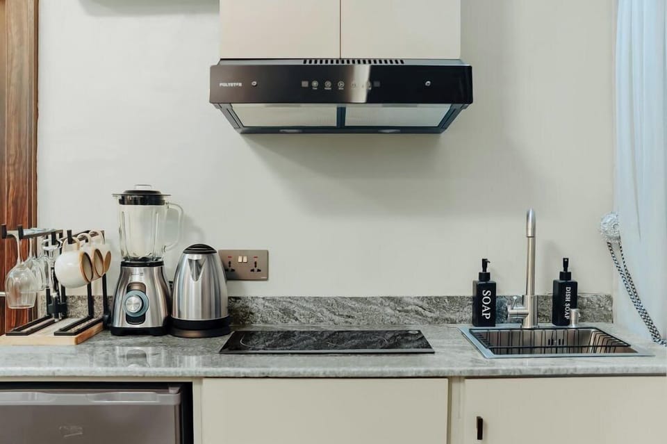 Family Apartment, Balcony, City View | Private kitchen | Fridge, microwave, oven, stovetop