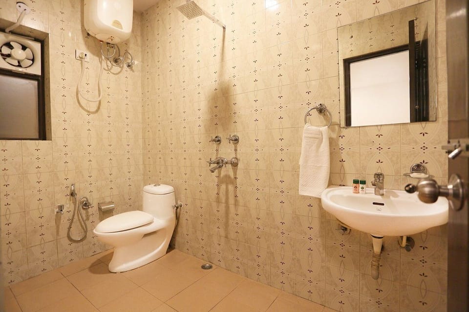 Shower, bathrobes, towels, soap
