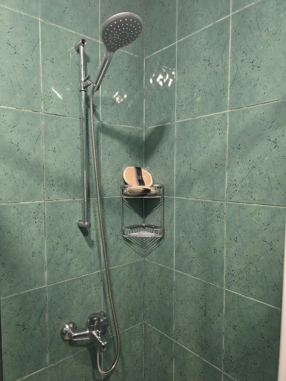 Hair dryer, slippers, towels, soap